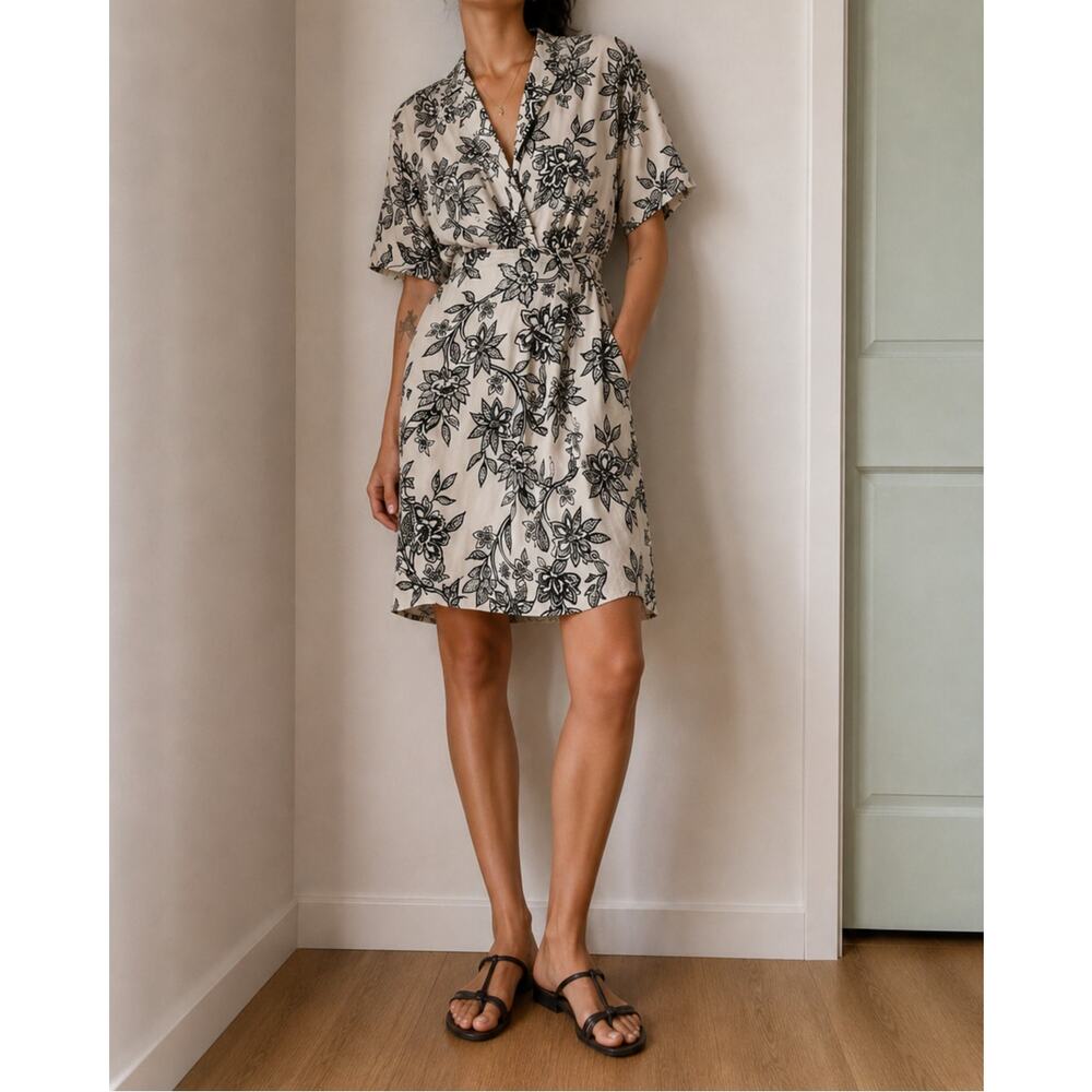 Lush Floral Wrap Collared Mini Dress Open Back Coquette Whimsigoth Indie-Small